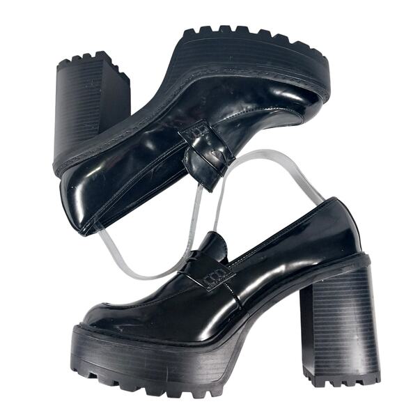 MADDEN GIRL! KASSIDY ULTRA CHUNKY HEEL, PLATFORM BLACK PATENT LOAFERS! SZ 8M - Picture 7 of 10